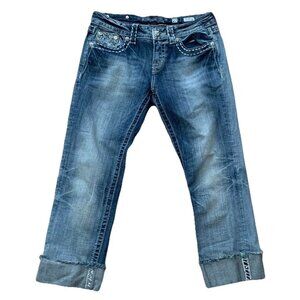 Miss Me Easy Cropped Jeans Size 27 JE5380EC4 Embellished Pockets Cuffed Hem